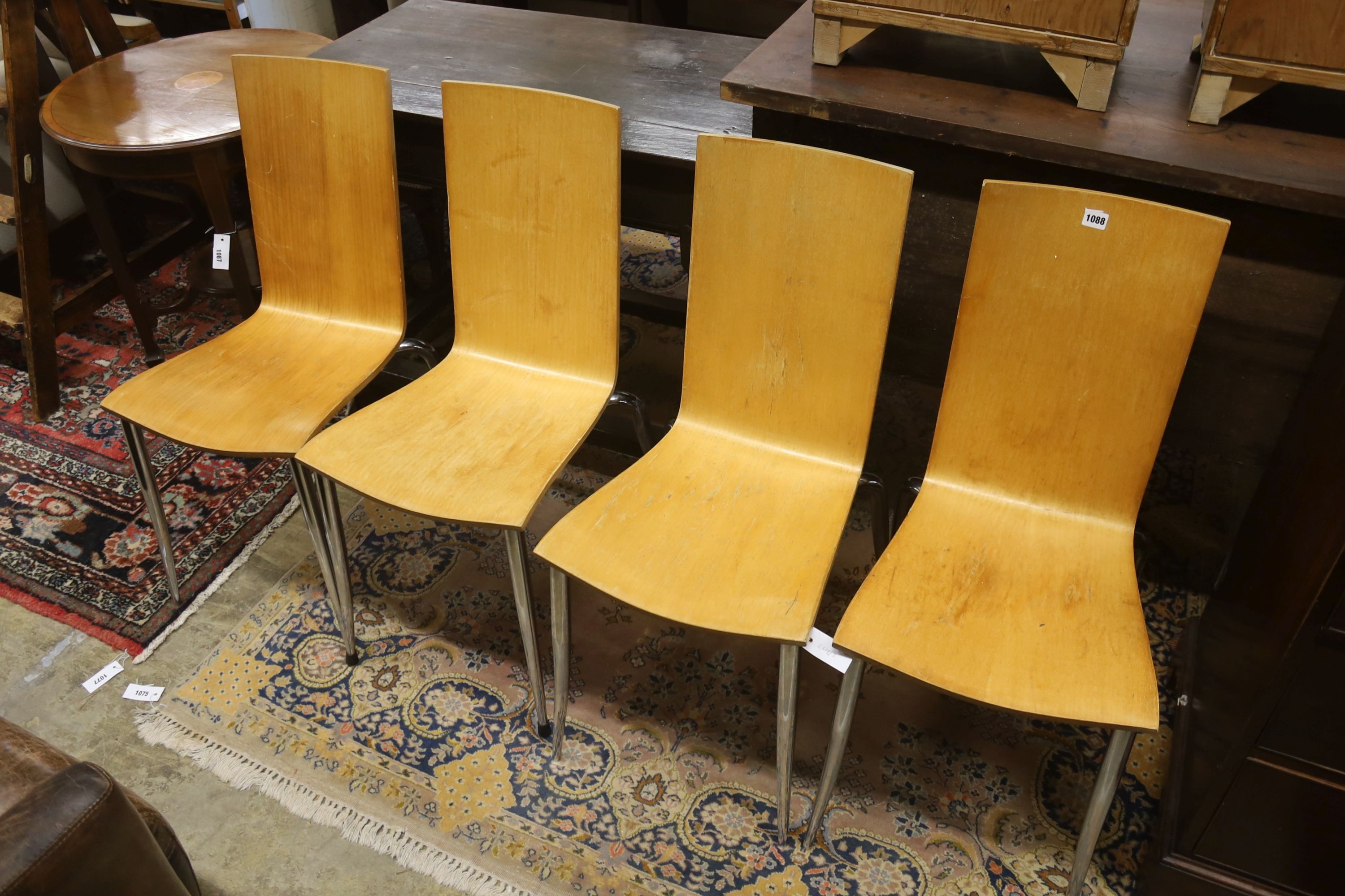 A set of four bent ply and chrome Olly Tango by Stark chairs, made in Italy